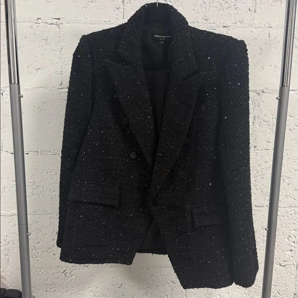 GENERATION LOVE Black Textured Women's Blazer Knit & Sequin Size Medium
LIKE NEW